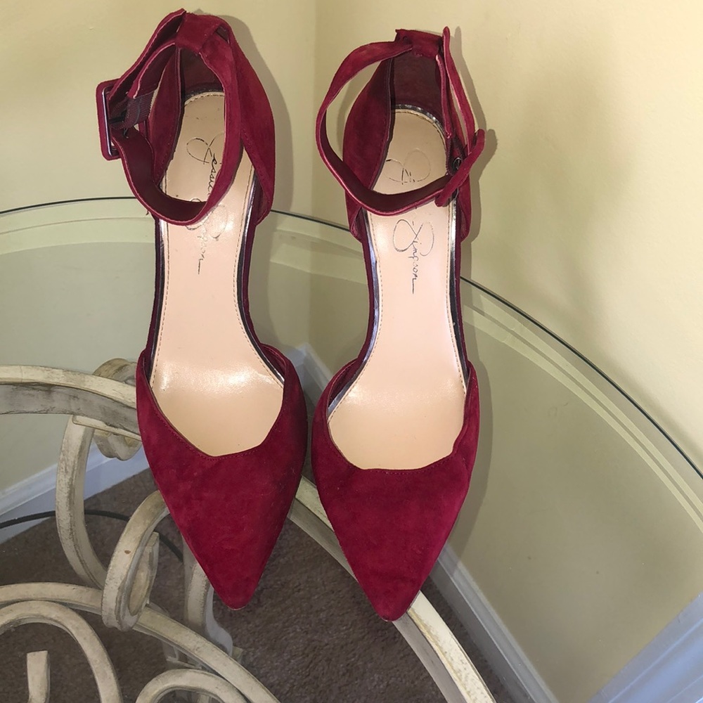 Burgundy Pointed Heel w/ Buckled Strap